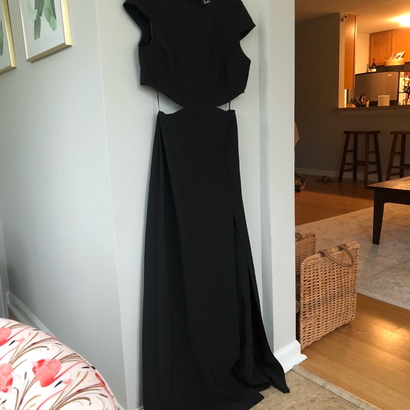 Black Floor Length Dress with Cutouts - Picture 1 of 3